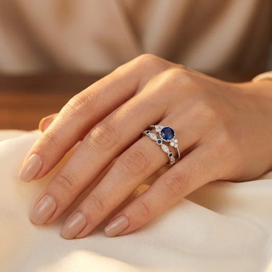 Bague halo en argent à saphir