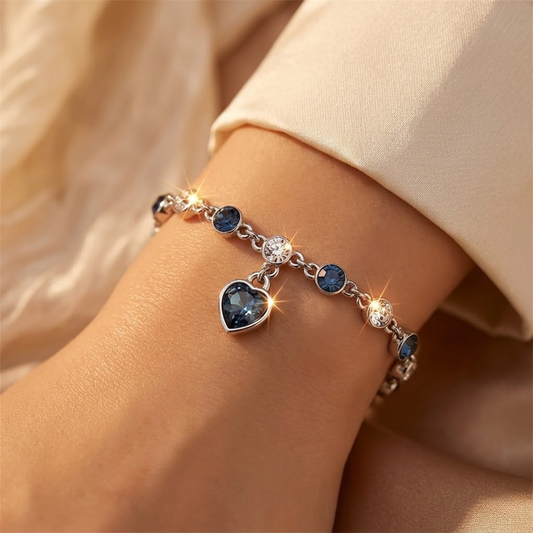 Bracelet chaîne cœur en argent à saphir