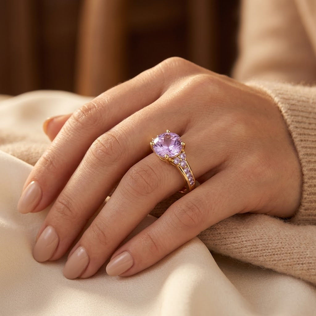Bague cluster en or à améthyste
