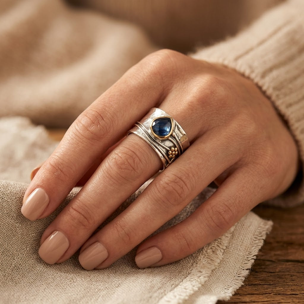 Bague serti clos en argent et or