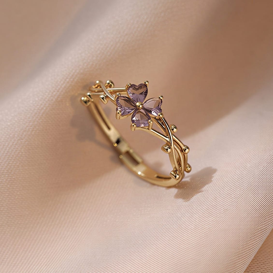 Bague fleur à améthyste – ajustable