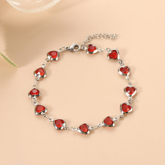 Bracelet chaîne cœur en argent à rubis