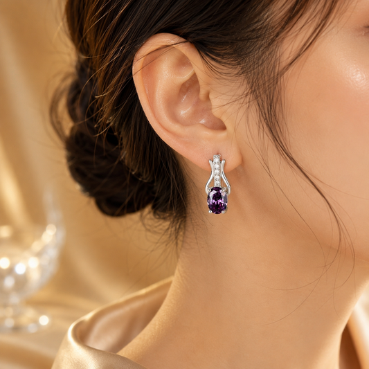Boucles d'oreilles pendantes en argent à améthyste