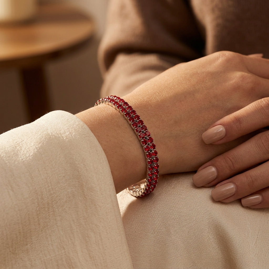 Bracelet tennis en argent à rubis