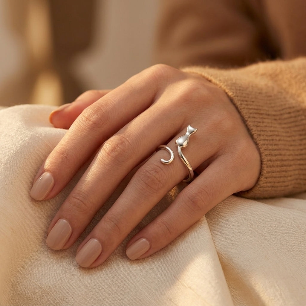 Bague motif chat en argent