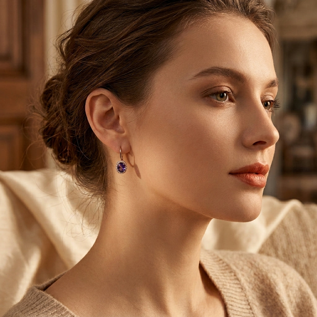 Boucles d'oreilles couronne en or à améthyste