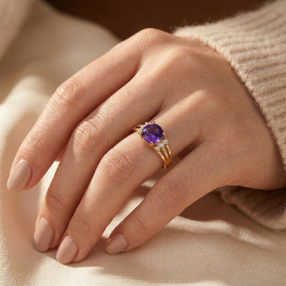 Bague anneau dédoublé en or à améthyste