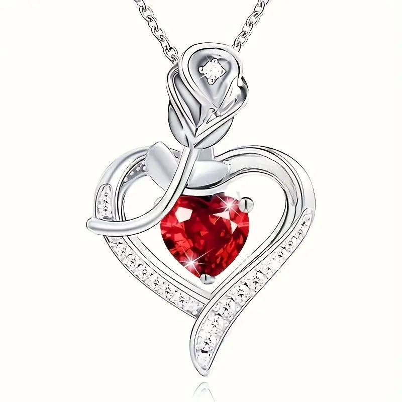 Collier pendentif cœur en argent à rubis