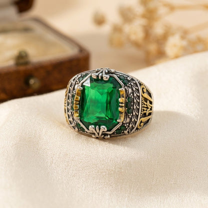 Bague vintage en argent à émeraude