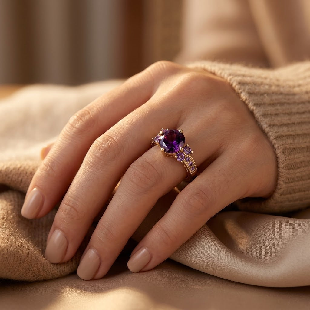 Bague à touche d'améthyste en or