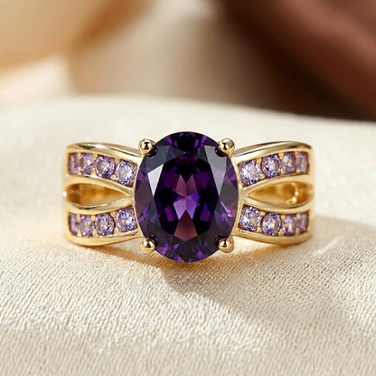 Bague anneau fendu en or à améthyste