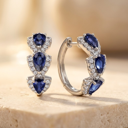 Créoles halo en argent à saphir