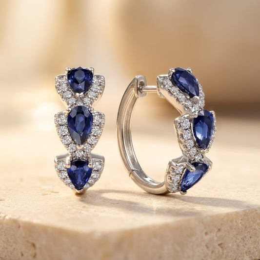 Créoles halo en argent à saphir