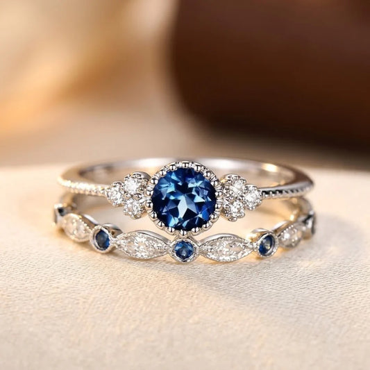 Bague halo en argent à saphir
