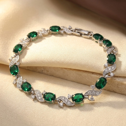 Bracelet maillons vintage en argent à émeraude