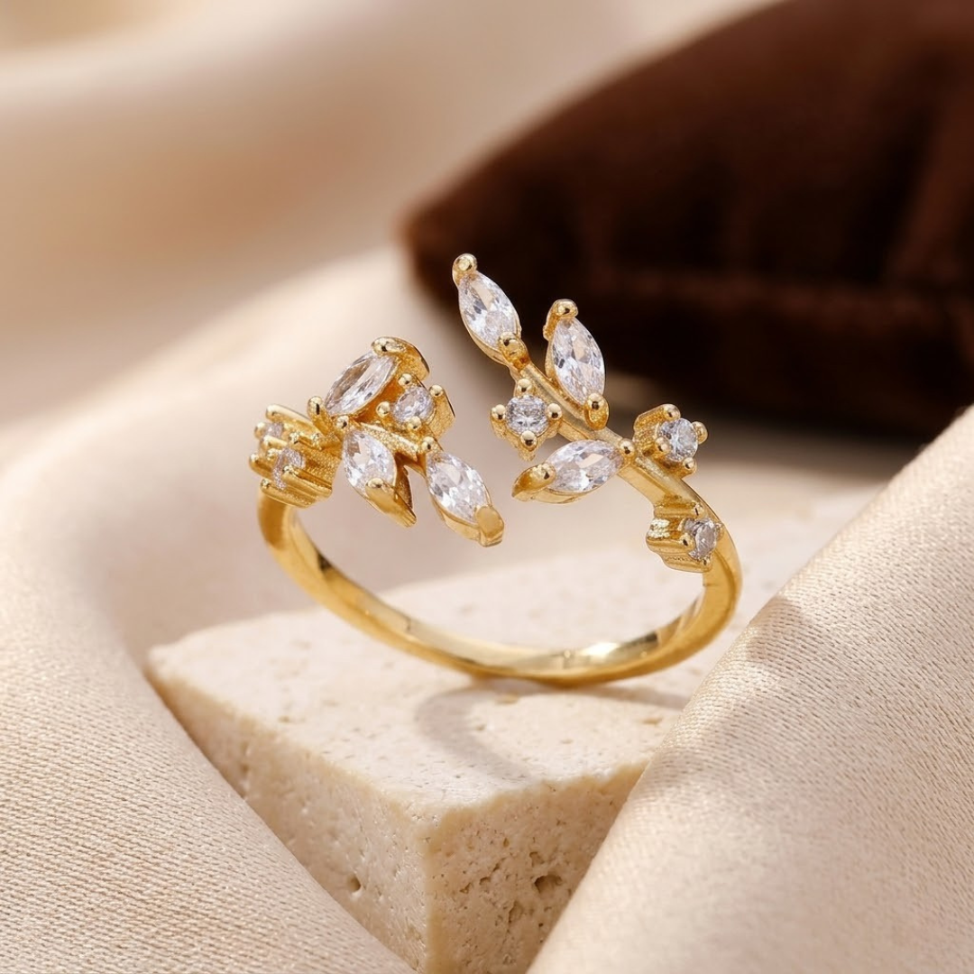 Bague feuille ouverte en or