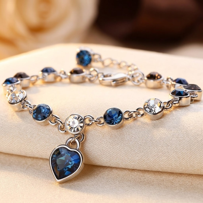 Bracelet chaîne cœur en argent à saphir