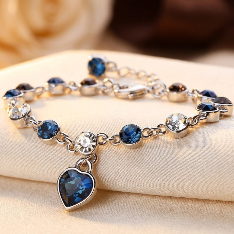 Bracelet chaîne cœur en argent à saphir