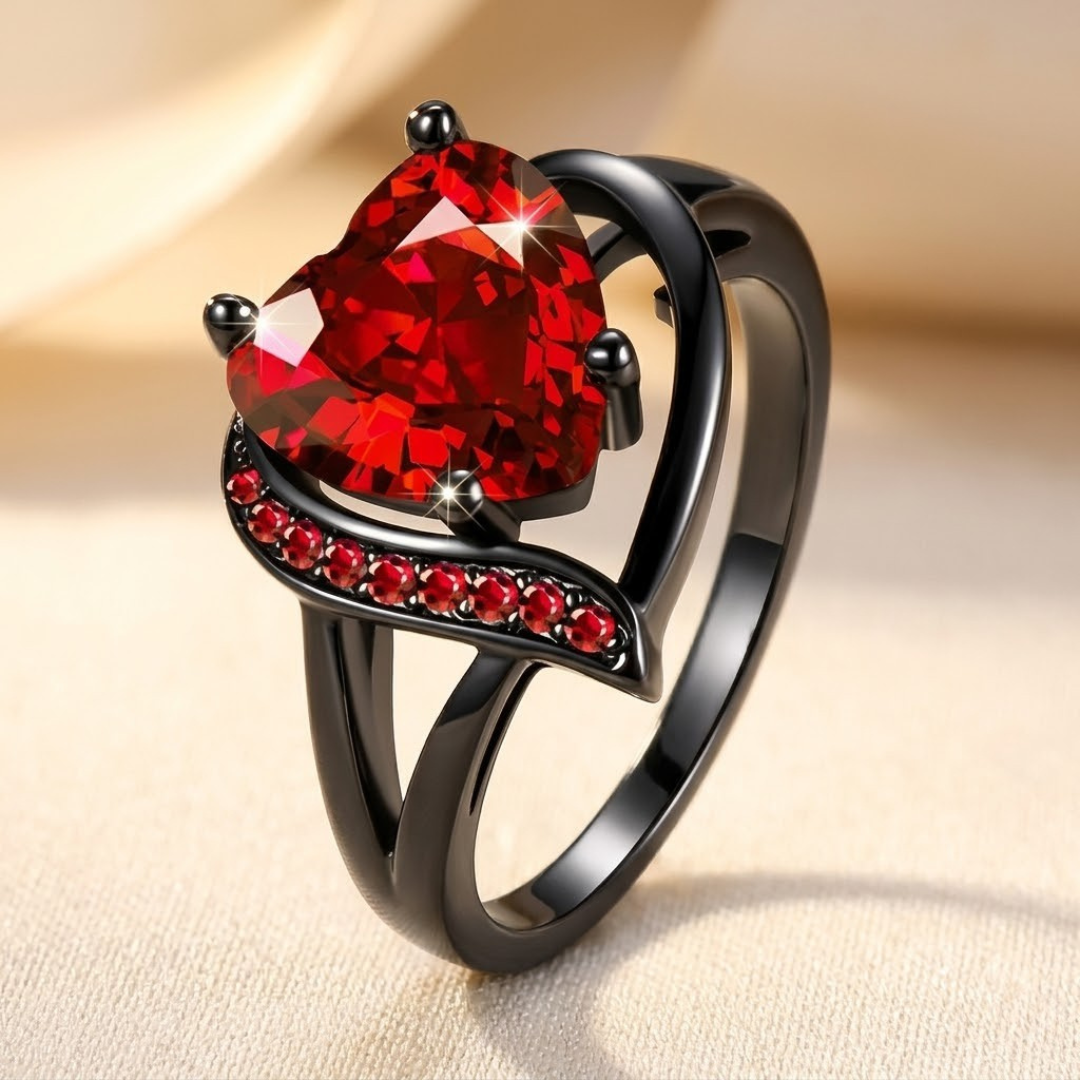 Bague cœur en argent à rubis