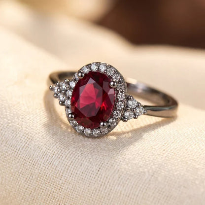 Bague halo en argent à rubis