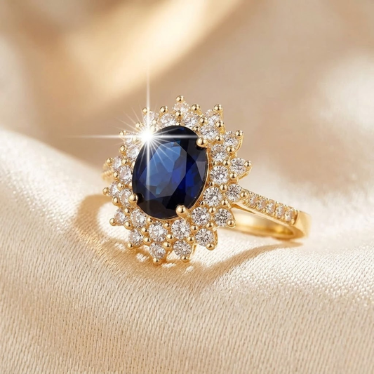 Bague halo en or à saphir