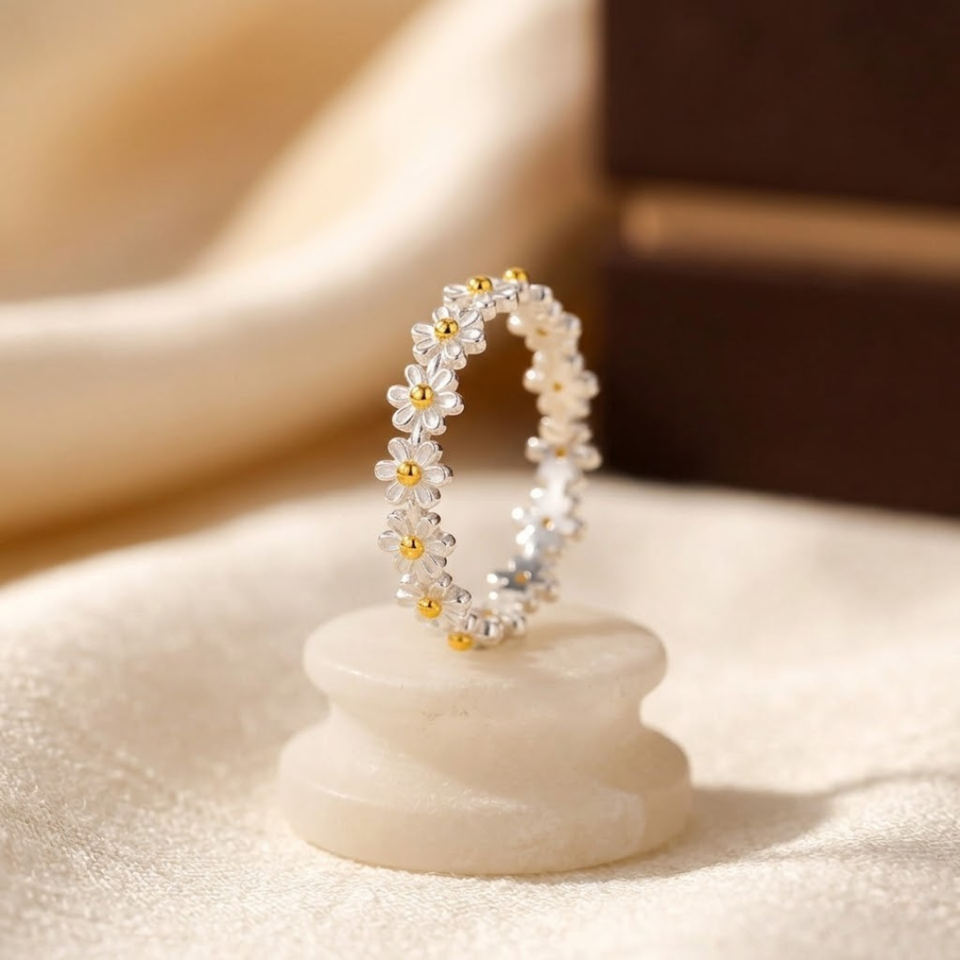 Bague florale en argent