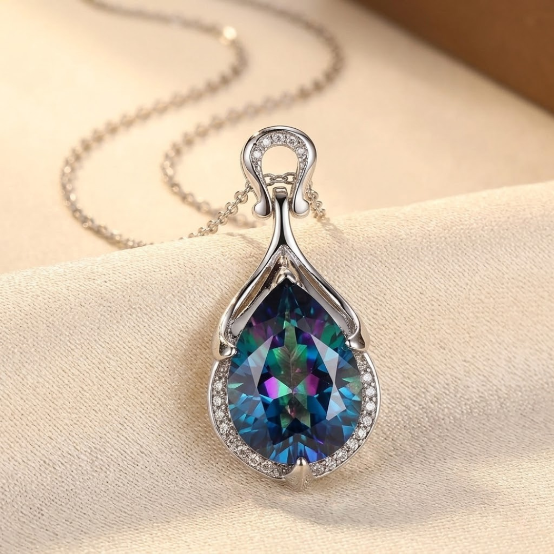 Collier goutte en argent à saphir