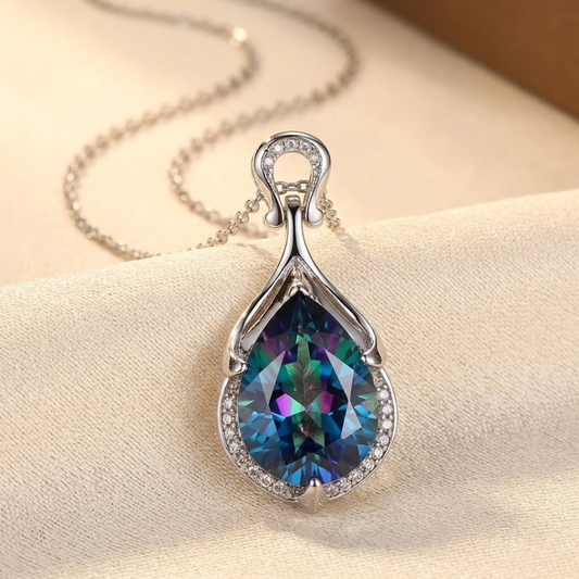 Collier goutte en argent à saphir