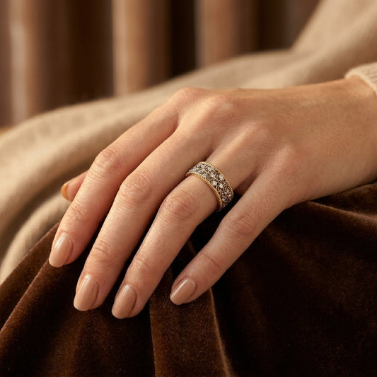Bague anneau ouvragé en argent et or