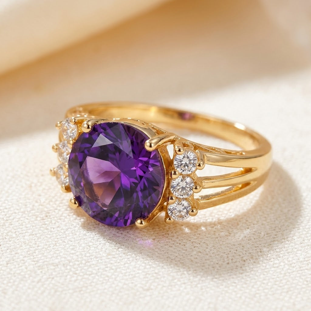 Bague anneau dédoublé en or à améthyste