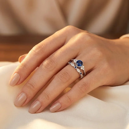 Bague halo en argent à saphir
