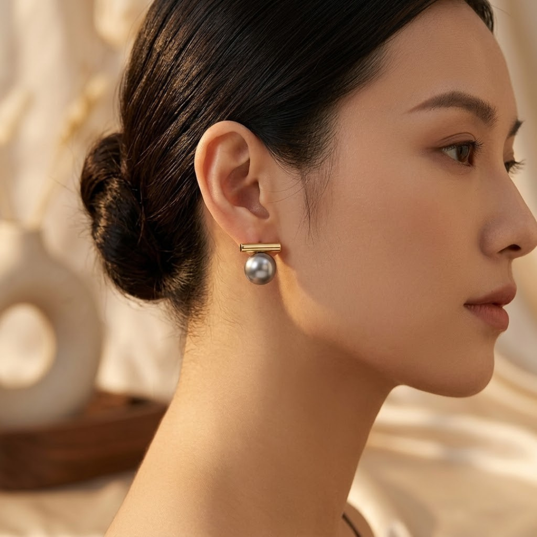 Puces d'oreilles barrette et perle en or