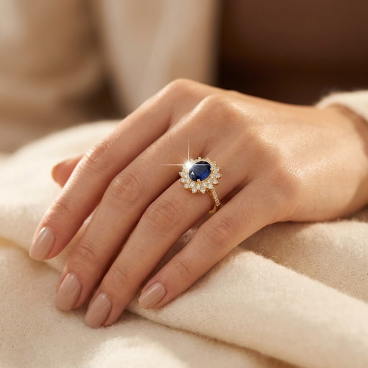 Bague halo en or à saphir