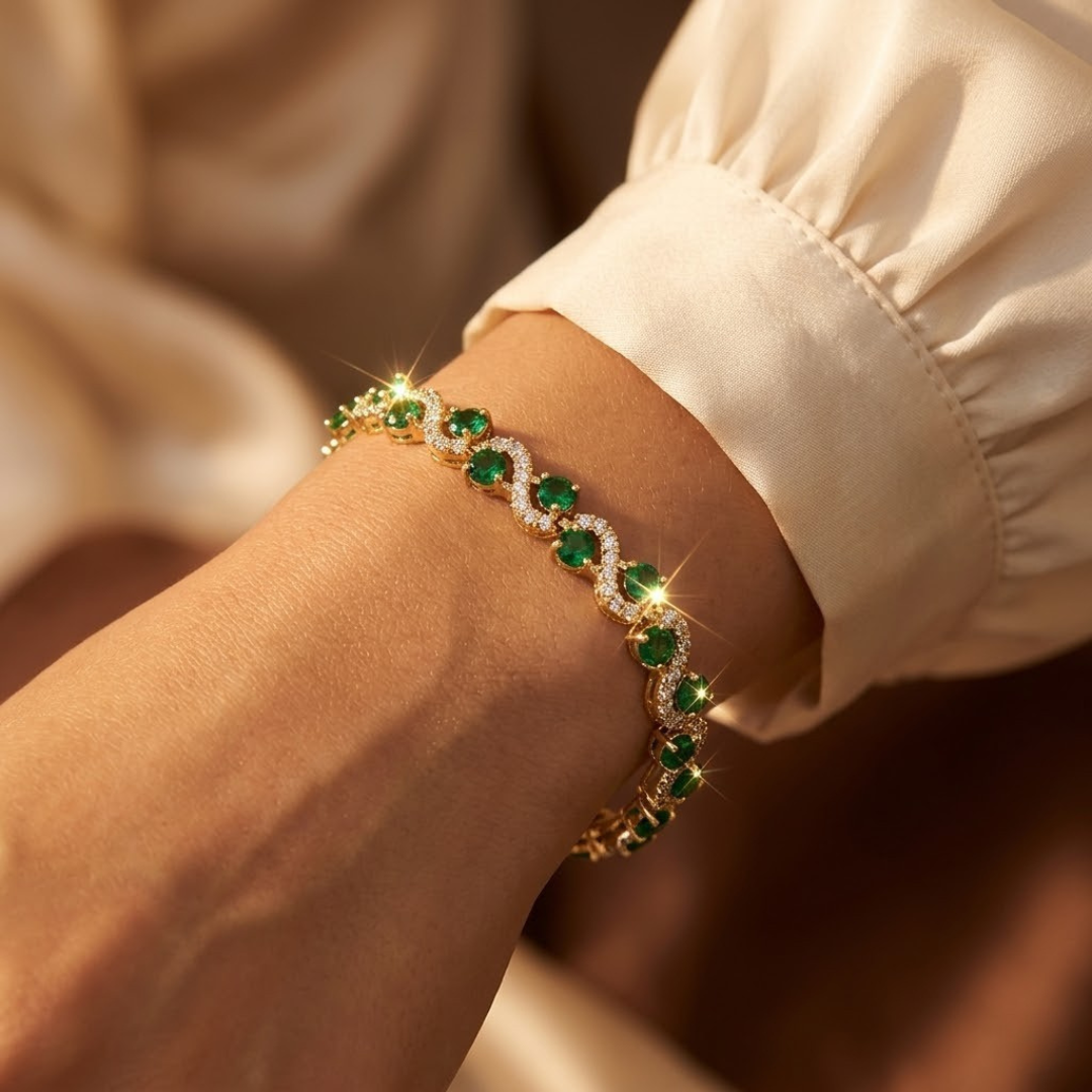 Bracelet halo en or à émeraude