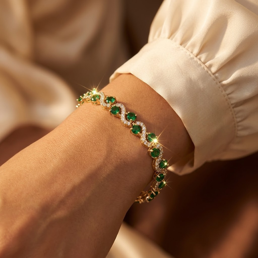 Bracelet halo en or à émeraude