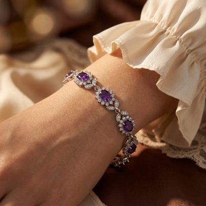 Bracelet floral en argent à améthyste