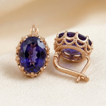 Boucles d'oreilles couronne en or à améthyste