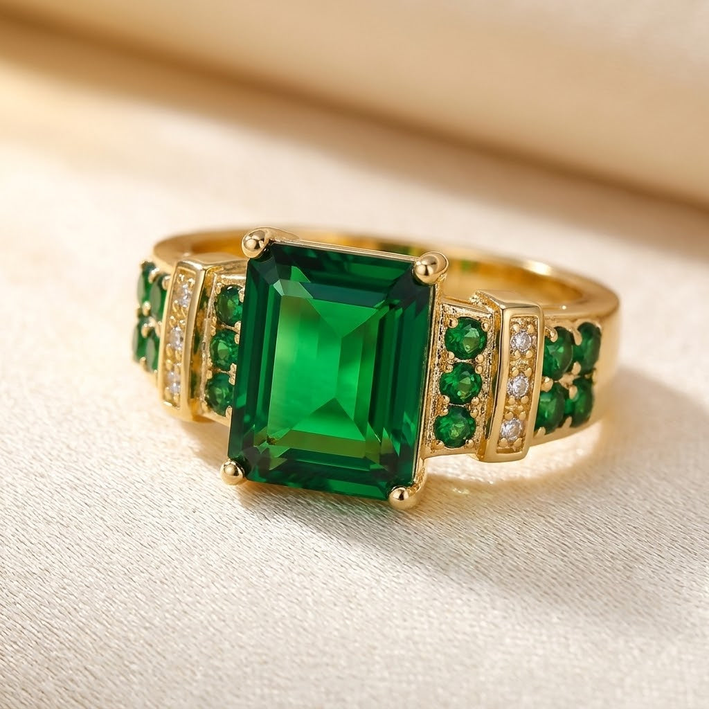 Bague multi-pierres en or à émeraude
