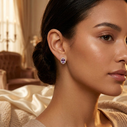 Boucles d'oreilles halo en or à améthyste