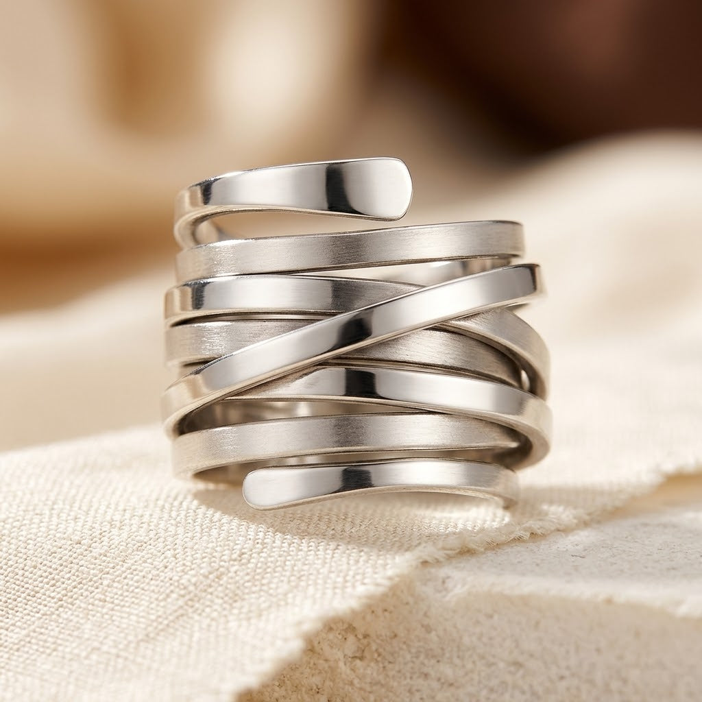 Bague multi-anneaux enroulée en argent