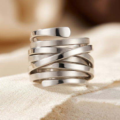 Bague multi-anneaux enroulée en argent