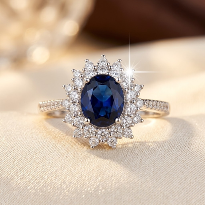 Bague halo en or à saphir