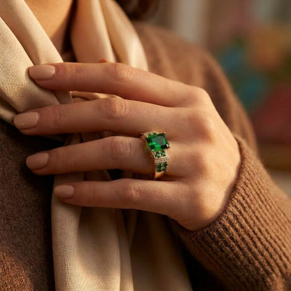 Bague multi-pierres en or à émeraude