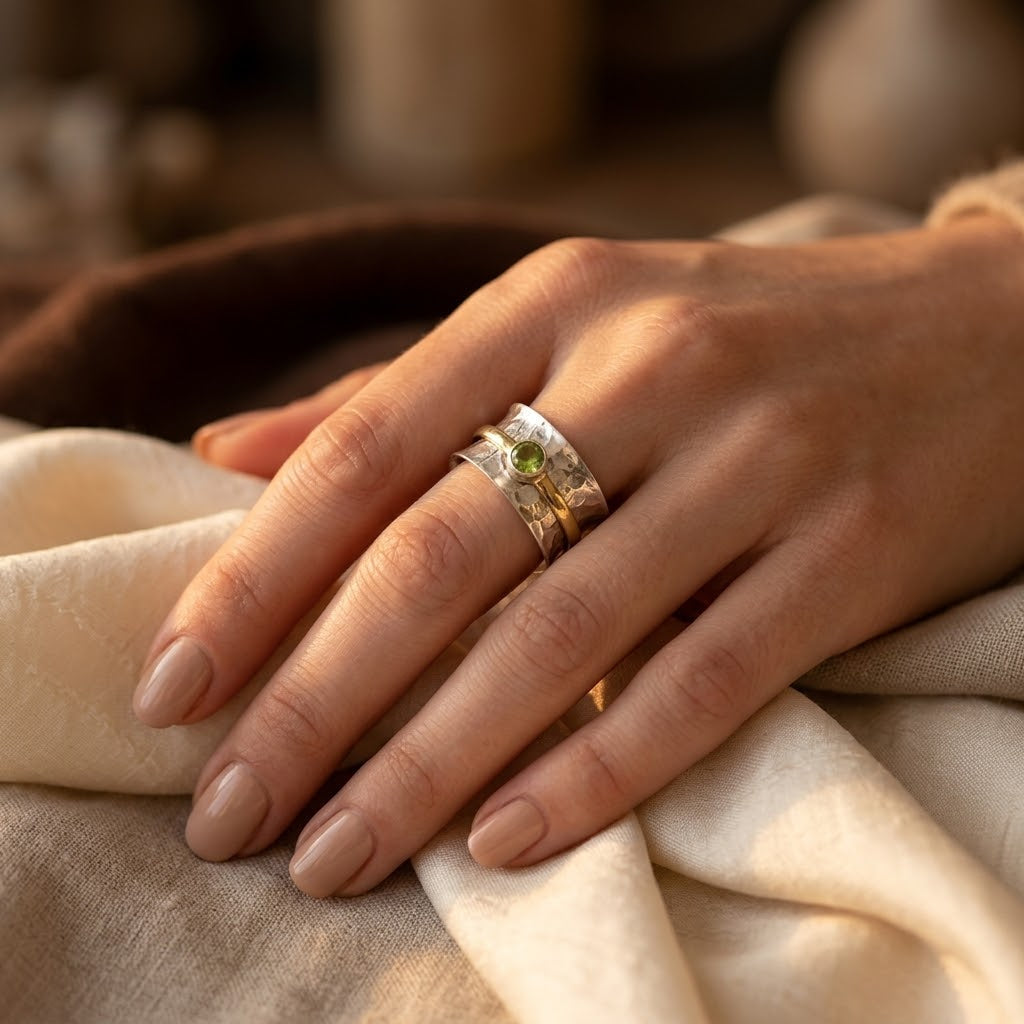 Bague anneau brut en argent et or