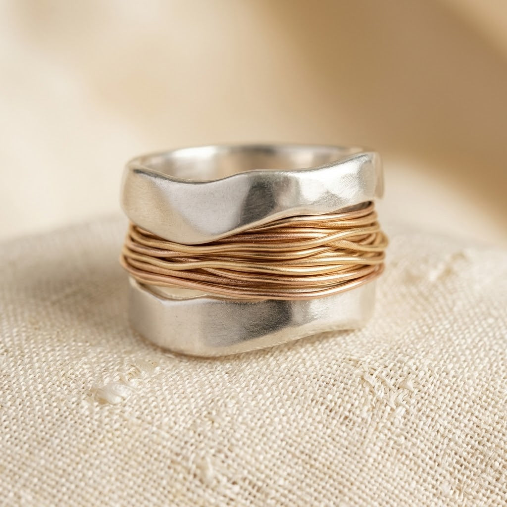 Bague enroulée en argent et or