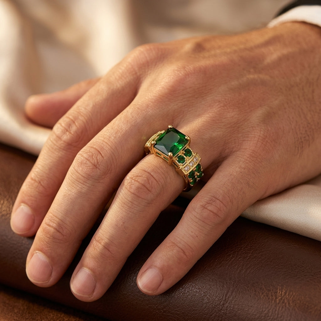 Bague géométrique en or à émeraude