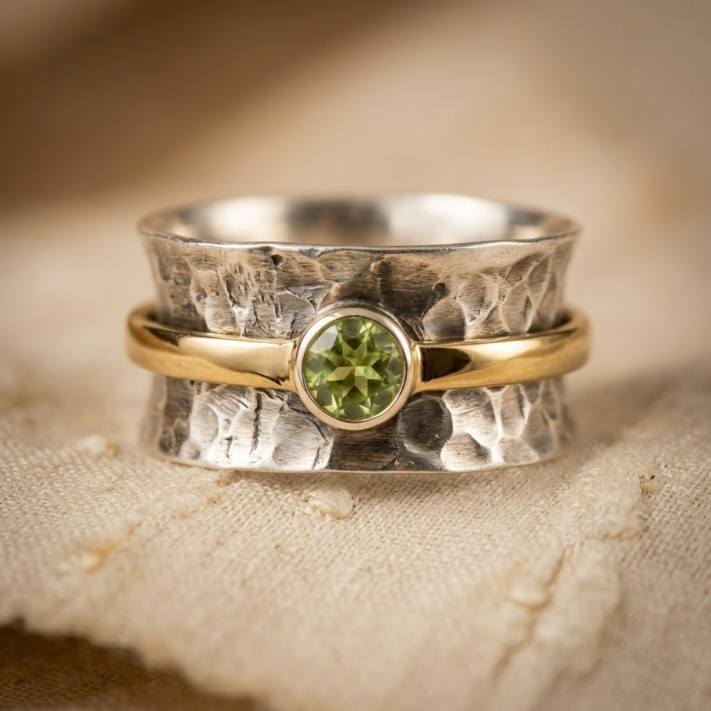 Bague anneau brut en argent et or