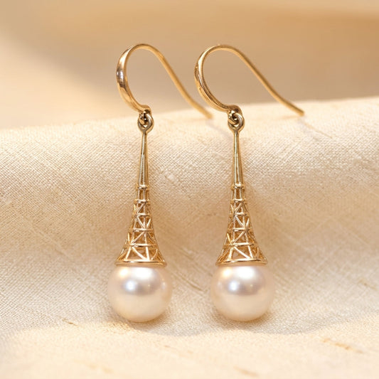 Boucles d'oreilles pendantes filigrane et perle en or