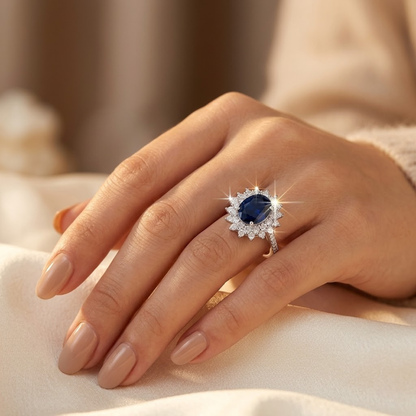Bague halo en or à saphir