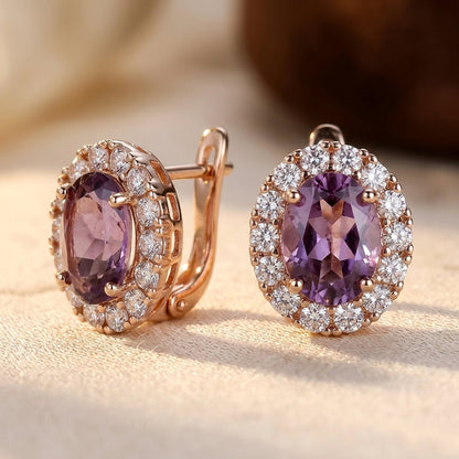 Boucles d'oreilles halo en or à améthyste